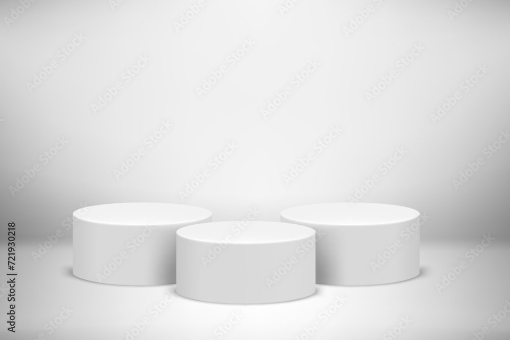 Leinwandbilder bright studio with three stand. vector 3d illustration with copy space