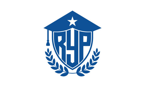 RYP three letter iconic academic logo design vector template. monogram, abstract, school, college, university, graduation cap symbol logo, shield, model, institute, educational, coaching canter, tech