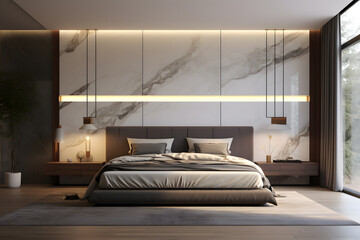 A bedroom with a headboard