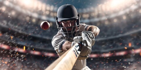 A close-up of a cricket player batting in action during a game. - obrazy, fototapety, plakaty