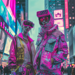 A Glimpse into the Fusion of 1980s Style and Futuristic Tech in a Cyberpunk Metropolis
