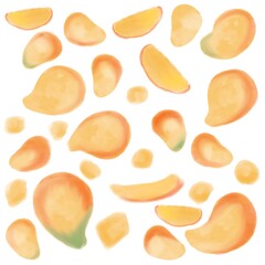 watercolor hand drawn background pattern of mango fruits
