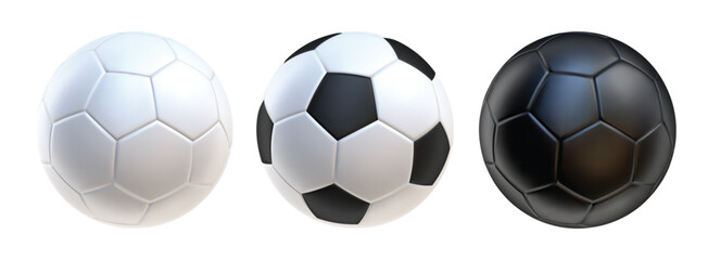 3d soccer balls icons Black and white color. 3d vector render Symbol or emblem football . Vector illustration © Happy Man