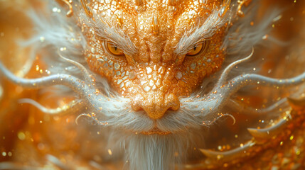 A close-up illustration of the Chinese Golden Dragon - obrazy, fototapety, plakaty