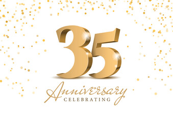 Anniversary 35. gold 3d numbers. Poster template for Celebrating 35th anniversary event party. Vector illustration