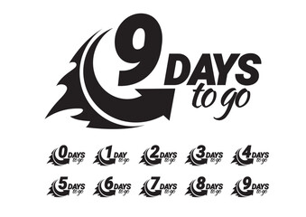 Countdown left days banner. count time sale. Nine, eight, seven six five four three two one zero days left. Vector illustration