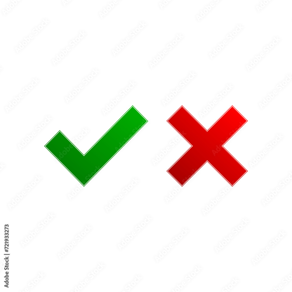 Poster green check mark ok and red x icons isolated on transparent background