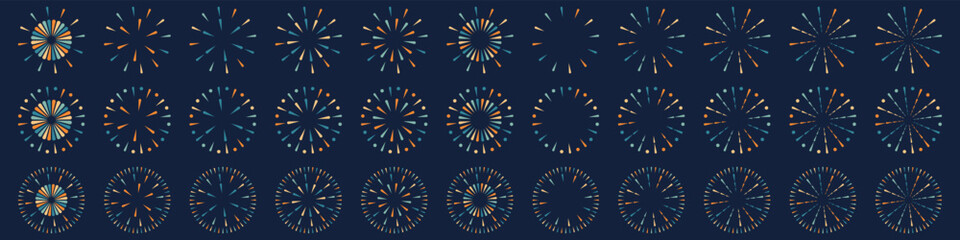 Set of creative fireworks explosion design vectors, ornament fireworks colorful design vector.