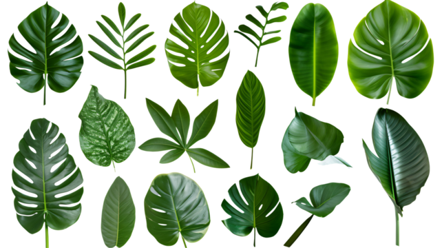 Natural of Beautiful Tropical green leaves of leaf isolated on transparent background.