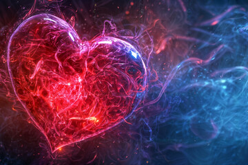 Glowing Heart with Neon Smoke. Created with Generative AI