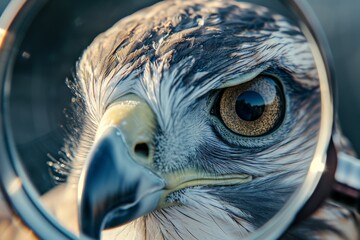 A fierce falcon perches with piercing eyes, showcasing the majestic beauty of the accipitridae family in the great outdoors