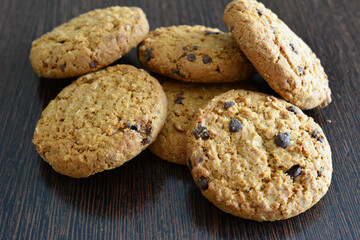 oatmeal cookies with chocolate chips isolated close up 