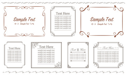 Set of vintage frames and borders, decorative ornament, vector antique design.