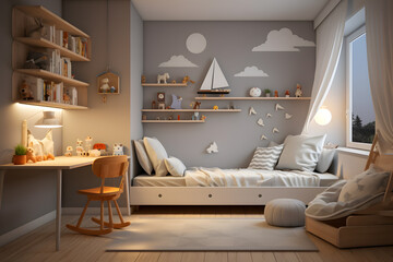 A childrens room with a playhouse - obrazy, fototapety, plakaty