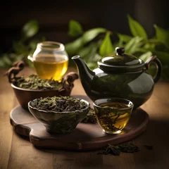 Foto op Aluminium Oolong green tea in a teapot and bowl © Vladyslav  Andrukhiv