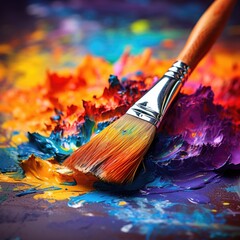 Fototapeta premium Painting brush with mixed colours