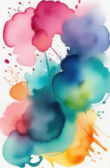 vertical abstract watercolor multicolor bright spots on white background