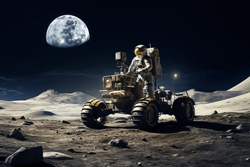 An astronaut on a lunar rover on the surface of the moon. Generative AI