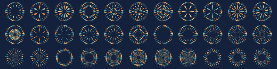 Set of creative fireworks explosion design vectors, ornament fireworks colorful design vector.