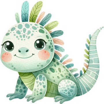 iguana cute character watercolor