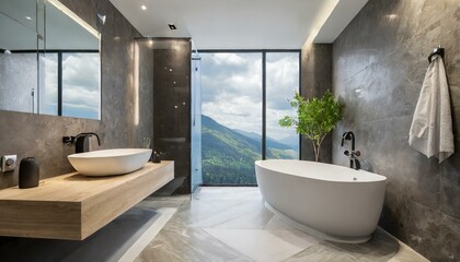 Modern Minimalist Luxury Style Bathroom -  Interior Design - Bathroom with Hotel or Luxurious Design