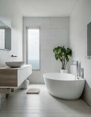 Fototapeta premium Modern Minimalist Luxury Style Bathroom - Interior Design - Bathroom with Hotel or Luxurious Design