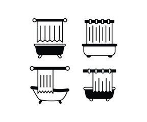 shower curtain bathroom icons black white modern minimalist vector design illustration collections isolated