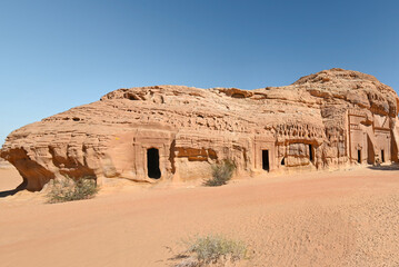 Hegra, Saudi Arabia - Hegra also known as Mada’in Salih is a archaeological site located in the...