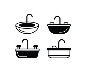 set sink icons of kitchen bathroom utensil equipment vector design simple black white illustration collections isolated