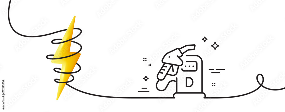 Poster diesel station line icon. continuous one line with curl. filling station sign. dd fuel symbol. diese