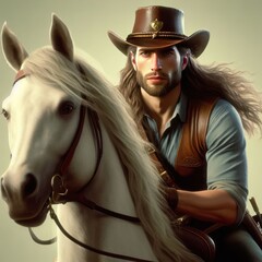 Obraz premium Cowboy on a horse on a clean background.