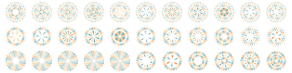 Set of creative fireworks explosion design vectors, ornament fireworks colorful design vector.