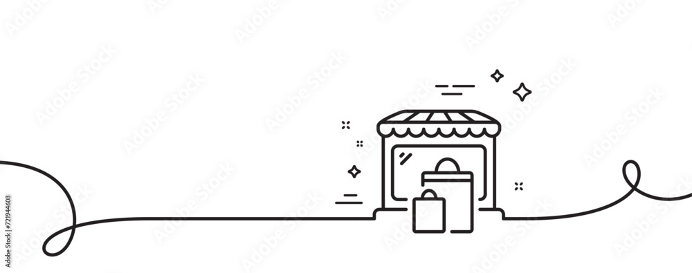 Poster market line icon. continuous one line with curl. shopping bags sign. retail marketplace symbol. mark