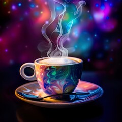 Magical Neon Coffee Cup Background