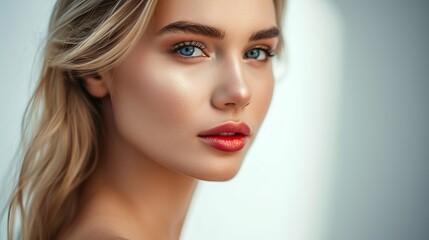 Fototapeta premium Elevate visuals with a portrait of a European beauty against a pristine white background. Explore timeless elegance in every detail.