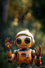 A cute orange robot warmly waves its hand, generative AI