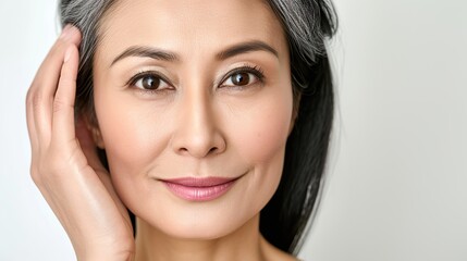 Fototapeta premium Rediscover beauty with our middle-aged woman. Embrace timeless elegance and radiant charm. Generative AI