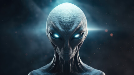 Alien creature has a message for humans. Grey kind humanoid from an other planet portrait series