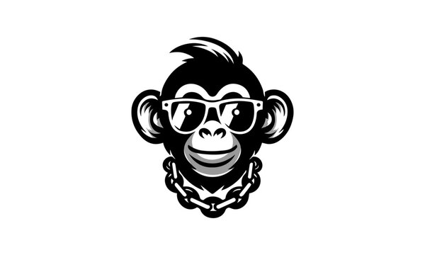 funky monkey with chains his neck and sunglasses mascot logo vectorization