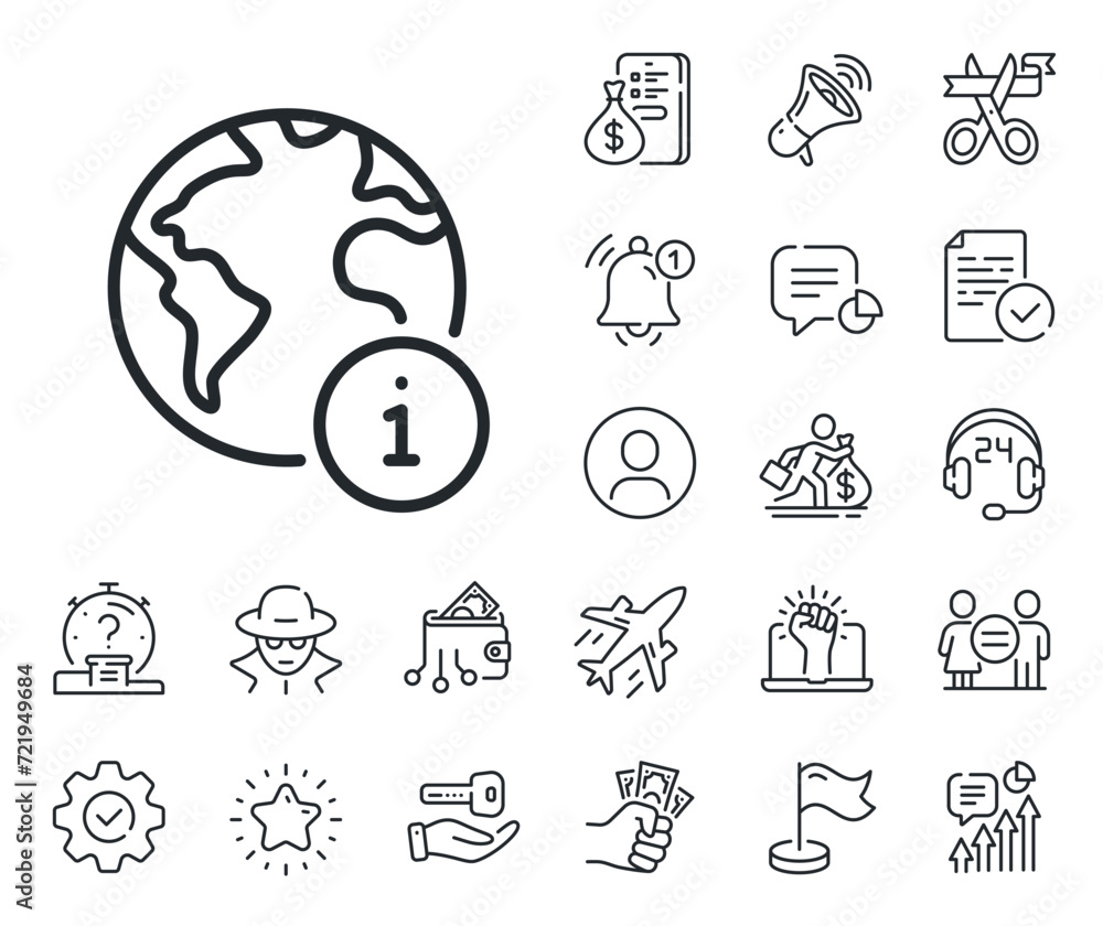 Poster internet info sign. salaryman, gender equality and alert bell outline icons. web information line ic