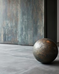 a round metal ball on a concrete floor
