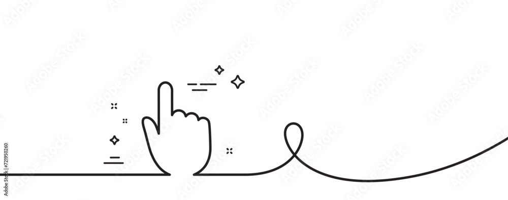 Poster hand click line icon. continuous one line with curl. finger touch sign. cursor pointer symbol. hand 