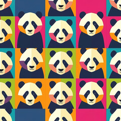 Panda colorful repeat pattern, pop art line art cute pandas repetitive cartoon pattern