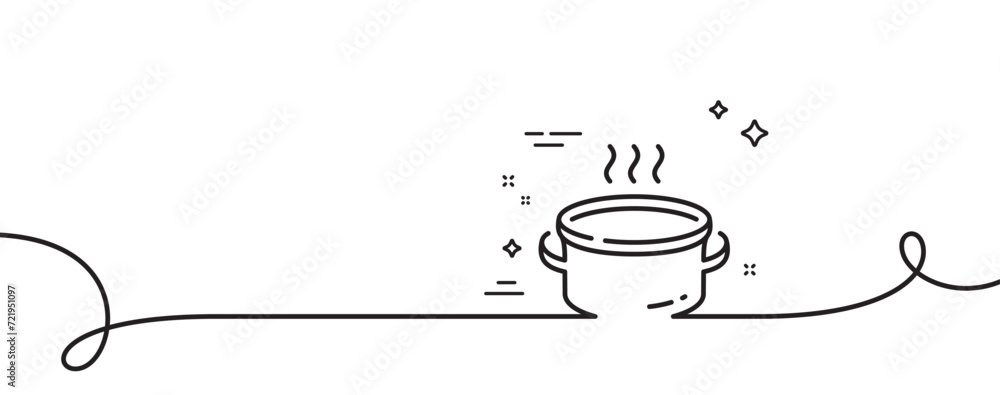 Poster saucepan line icon. continuous one line with curl. kitchen pot sign. food cooking utensils symbol. s