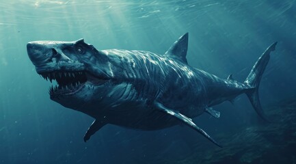 Naklejka premium a shark swimming in the water