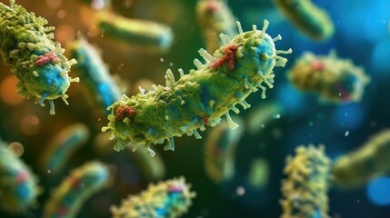 a green bacteria with red spots