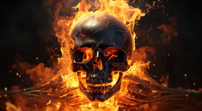 a skull on fire