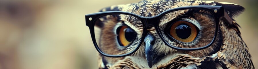 a close up of an owl wearing glasses