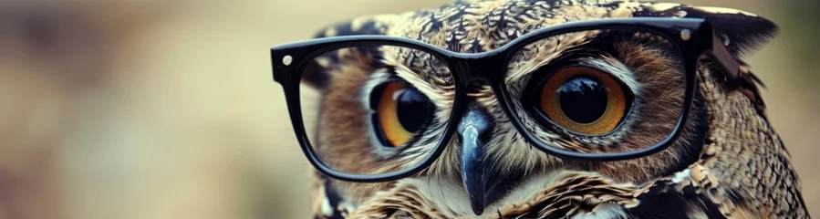 Zelfklevend Fotobehang a close up of an owl wearing glasses © sam