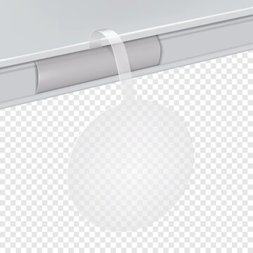 Round clear shelf wobbler on transparent background. Vector mockup. White blank circle supermarket dangler realistic mock-up